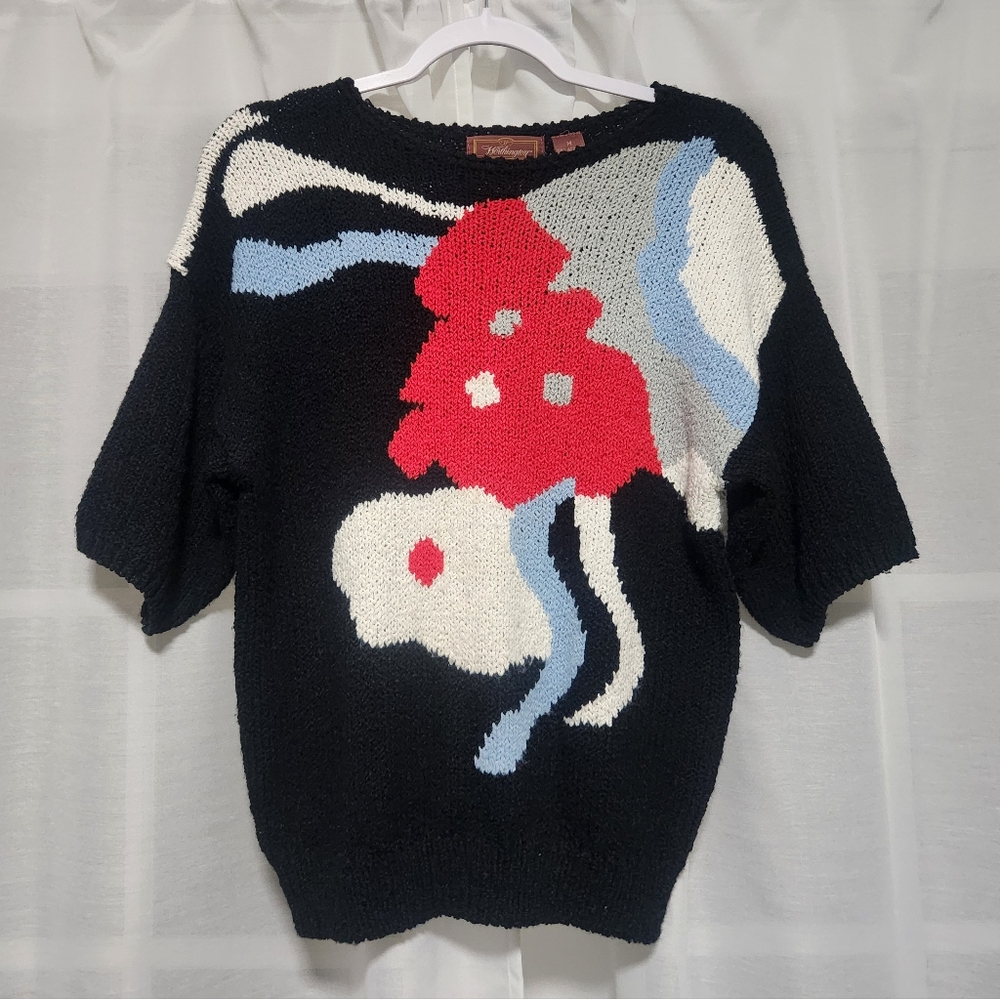Vintage Abstract Patterned Black Sweater